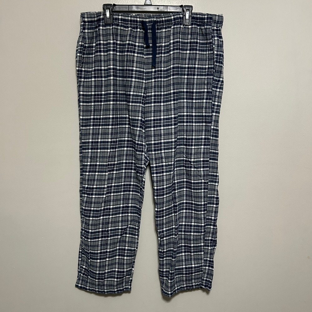Gap Mens Pajama Pants XL Navy Blue Plaid Flannel Drawstring Loungewear Pockets